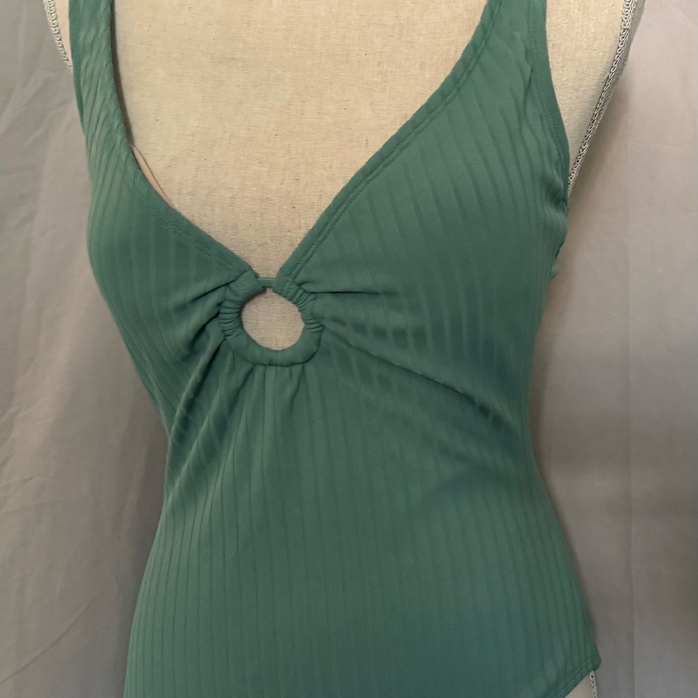 Kona Sol Olive Swimsuit with Ring Accent